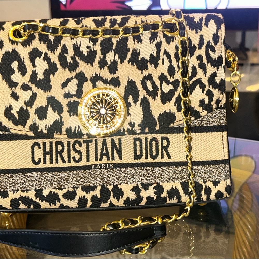 Dior Leopard Print Bag with Gold Accents